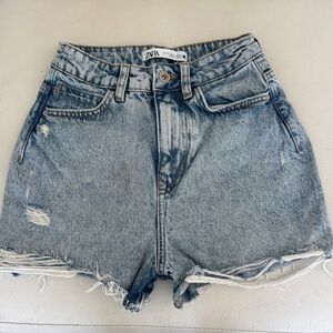Zara Blue Jean Shorts Vintage-Inspired Distressed